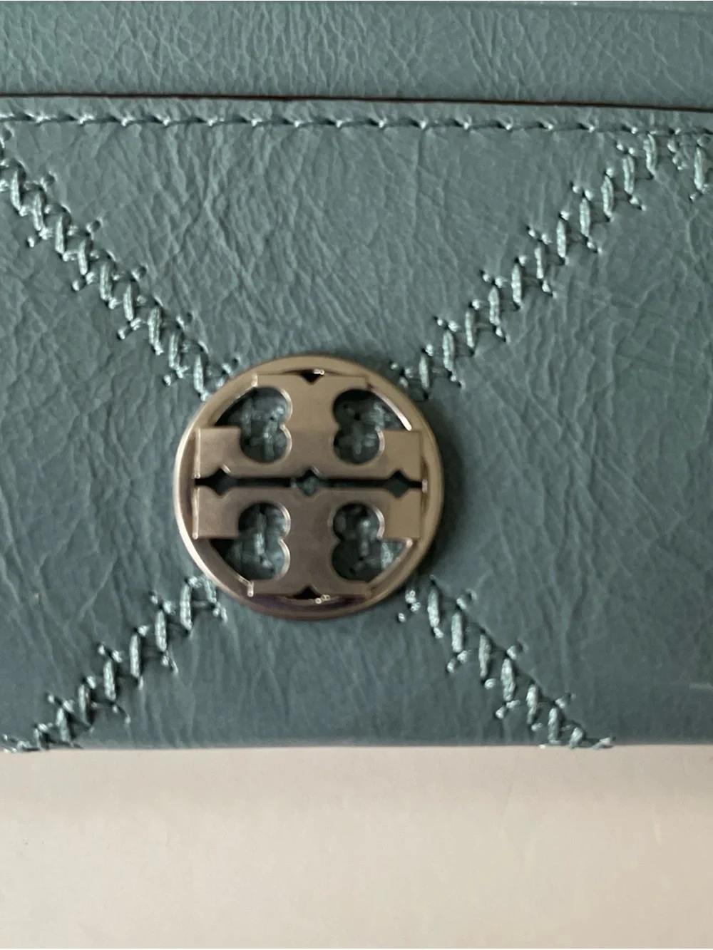 Tory Burch Blue Quilted Leather Card Holder with Logo